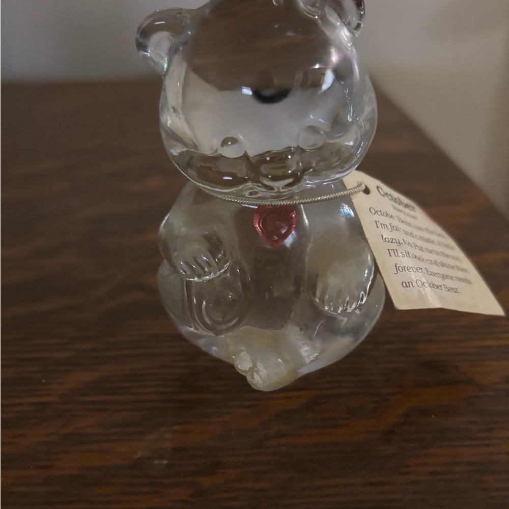 Vintage Crystal Bear Figurine with pink Heart Accent
